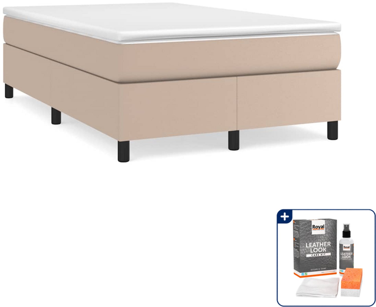 vidaXL boxspring met matras - 120 x 200 cm - kunstleer - cappuccino - Inclusief onderhoudsset voor kunstleer 150 ml Zwart