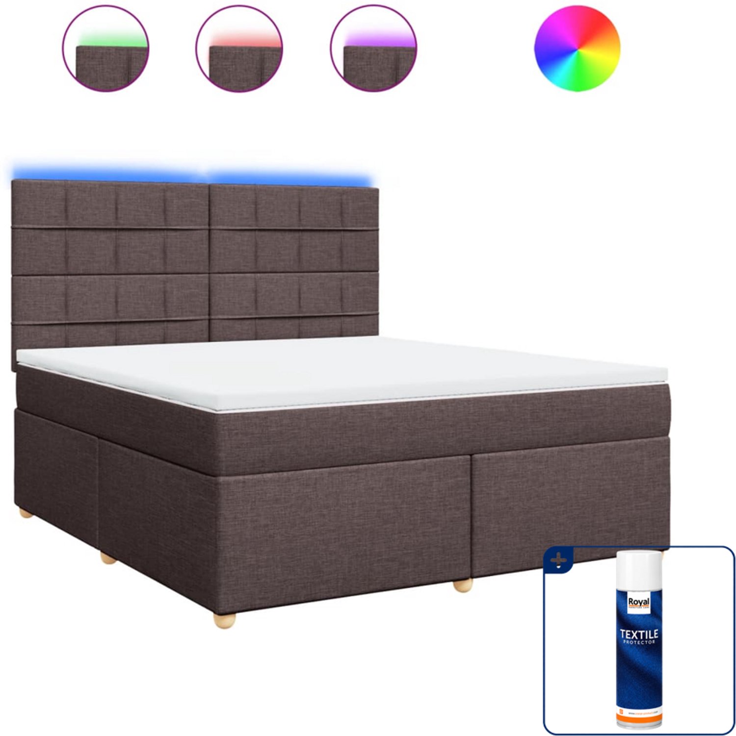 vidaXL Kingsize boxspring met matras - 180 x 200 cm - donkerbruin - Inclusief textielbeschermer 500 ml