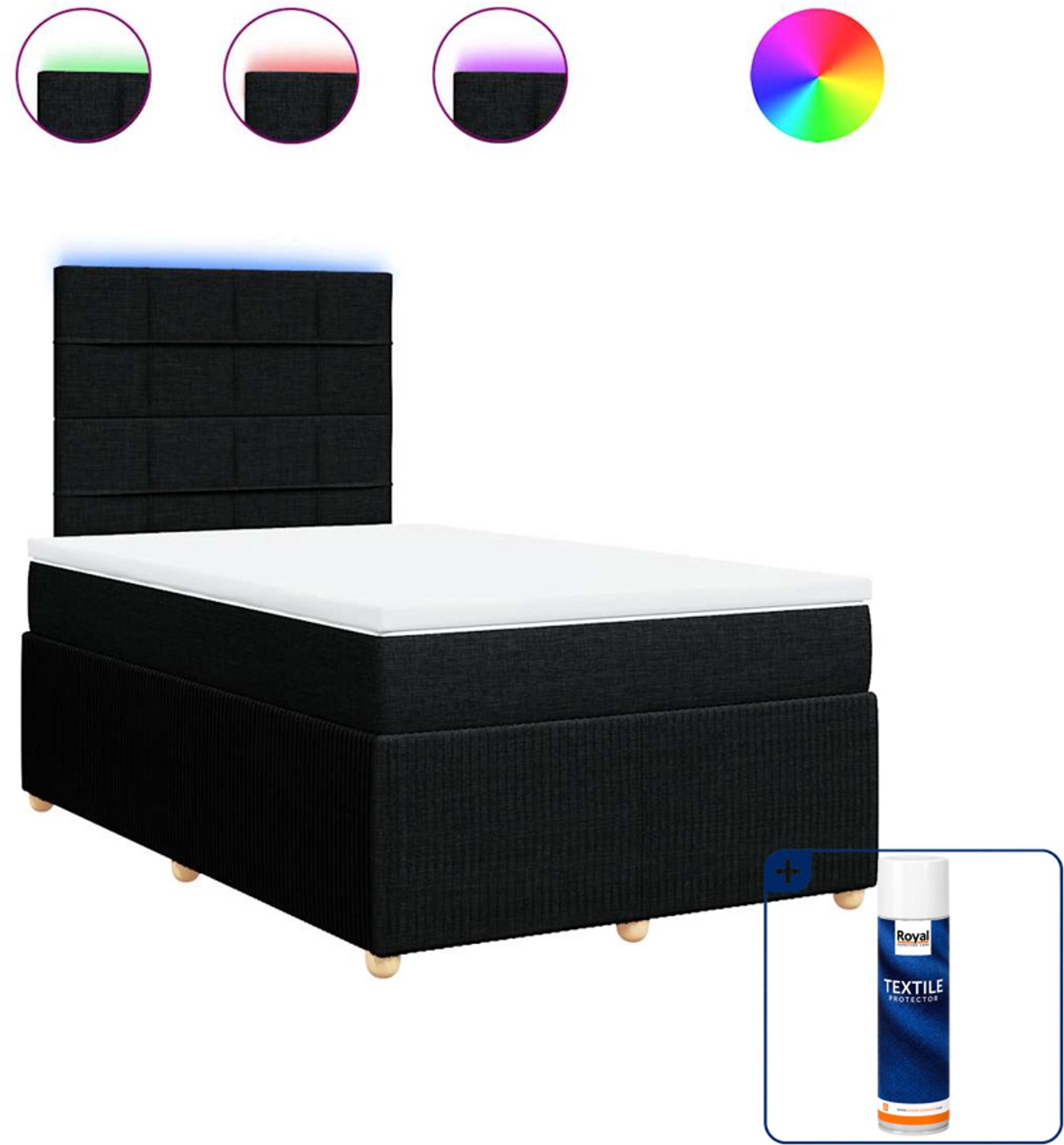 vidaXL boxspring met matras - 120 x 190 cm - stof - zwart - Inclusief textielbeschermer 500 ml