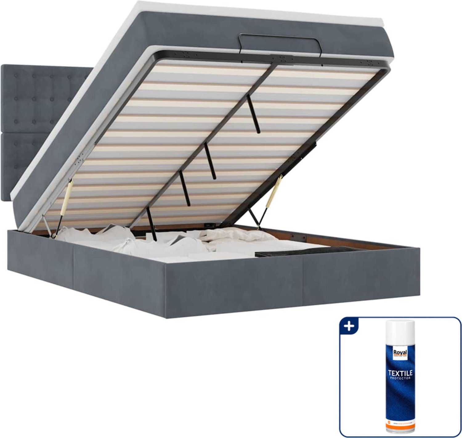 vidaXL ottoman bed met matras - Small double - 140x200 cm - donkergrijs - Inclusief textielbeschermer 500 ml Taupe