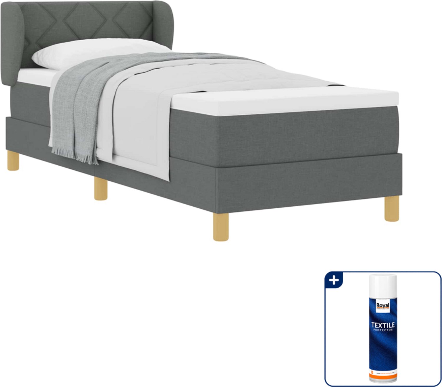 vidaXL boxspringbed - 80 x 200 cm - donkergrijs - Inclusief textielbeschermer 500 ml