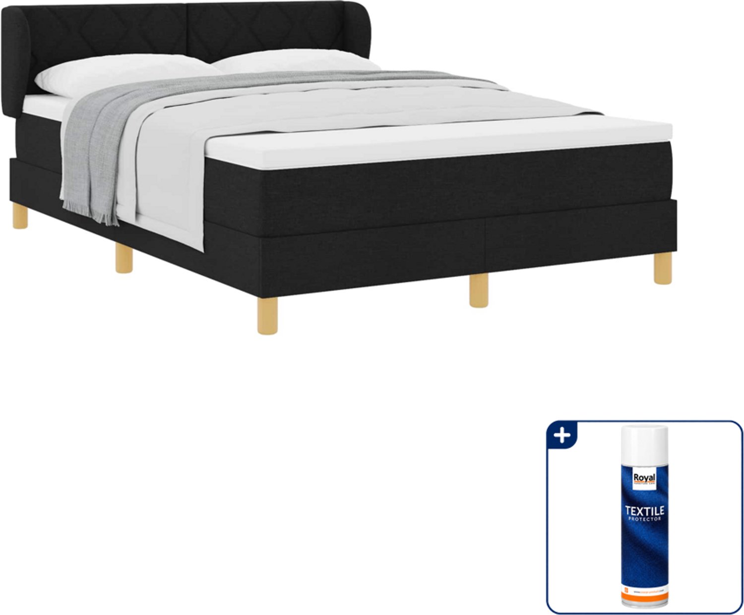 vidaXL boxspringbed Queensize - 160 x 200 cm - zwart - Inclusief textielbeschermer 500 ml
