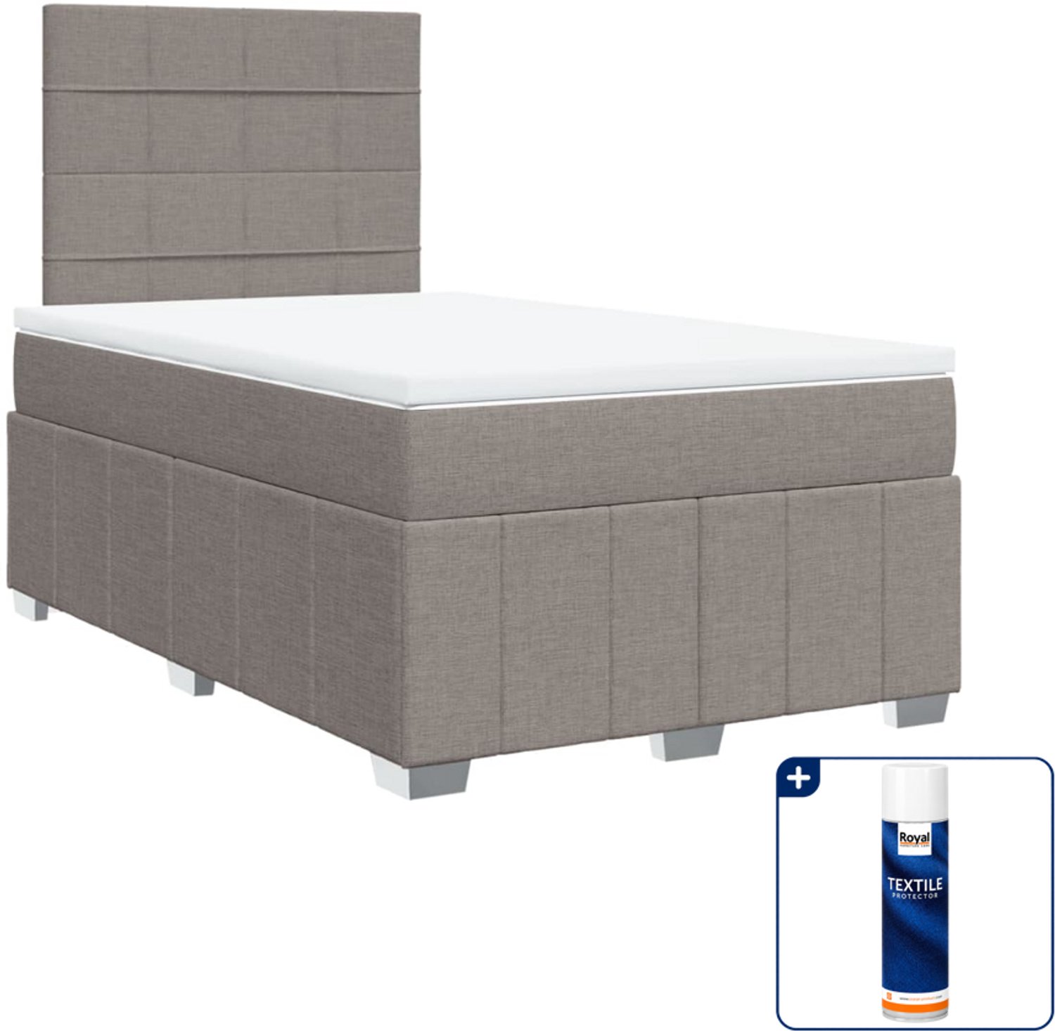 vidaXL boxspring met matras - 120 x 190 cm - stof - taupe - Inclusief textielbeschermer 500 ml