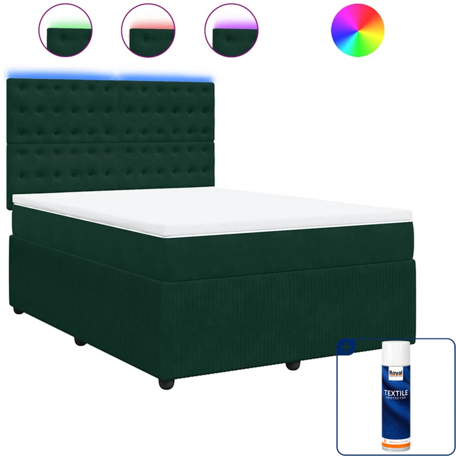 vidaXL boxspring Small double - 140 x 200 cm - fluweel - donkergroen - Inclusief textielbeschermer 500 ml Bruin