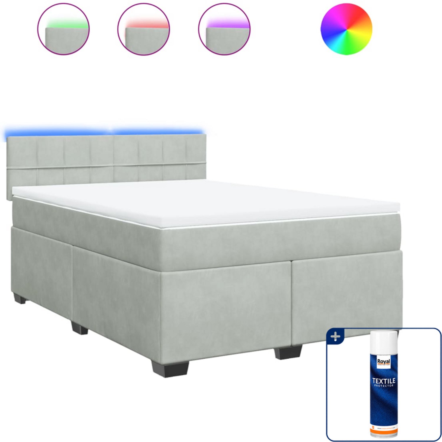 vidaXL boxspring met matras 140 x 190 cm - fluweel - lichtgrijs - Inclusief textielbeschermer 500 ml