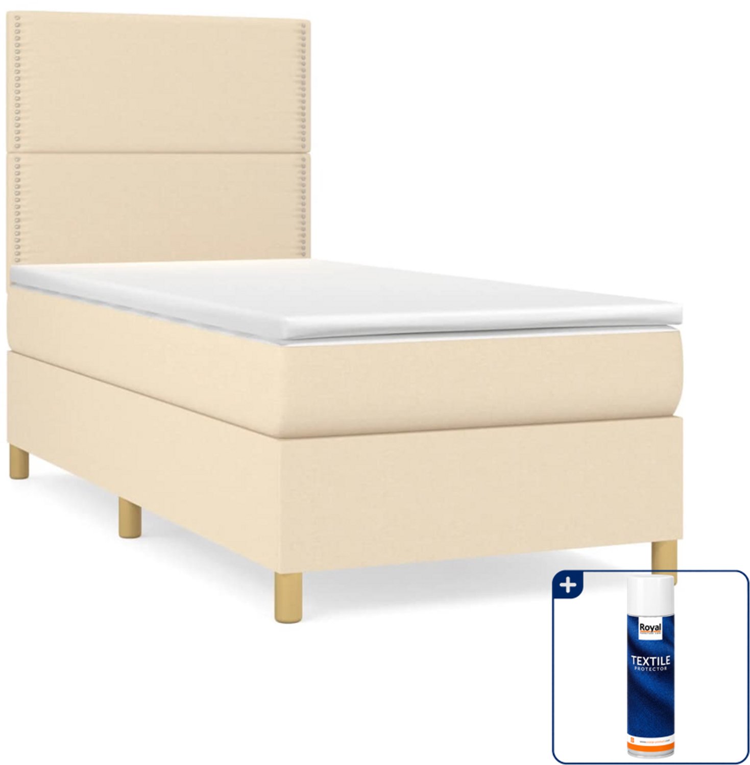 vidaXL boxspring met matras 100 x 200 cm - stof - crèmekleurig - Inclusief textielbeschermer 500 ml