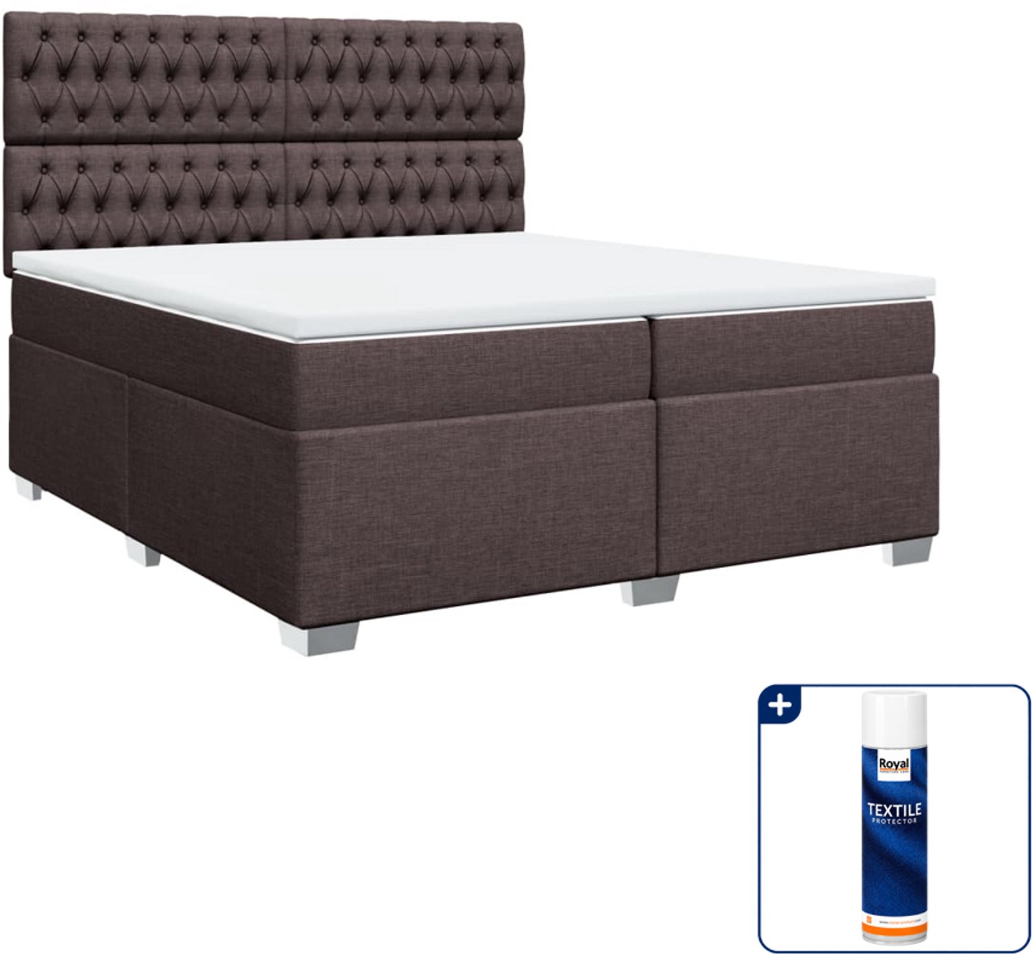 vidaXL Boxspring - Super kingsize - 200 x 200 cm - donkerbruin - Inclusief textielbeschermer 500 ml