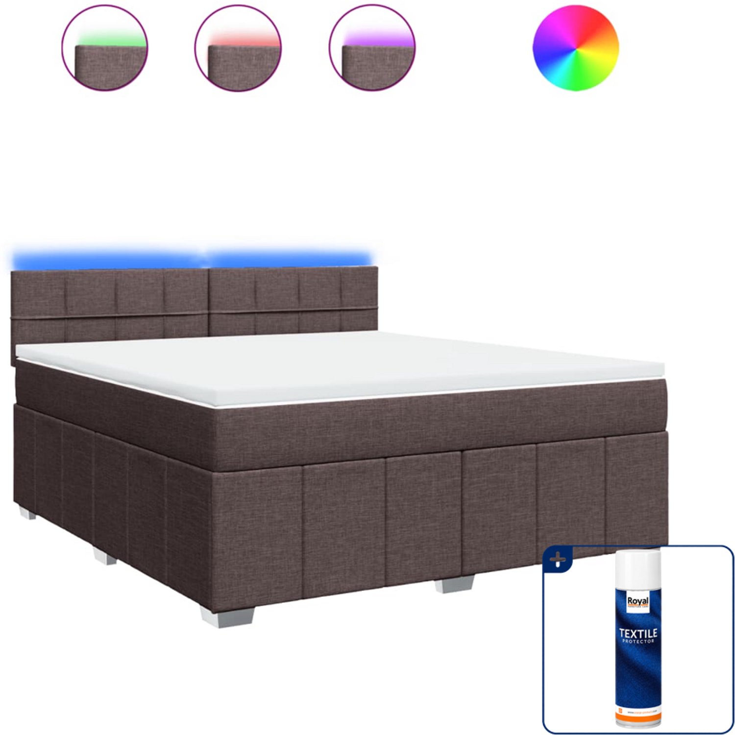 vidaXL Boxspring Kingsize - 180 x 200 cm - donkerbruin - Inclusief textielbeschermer 500 ml