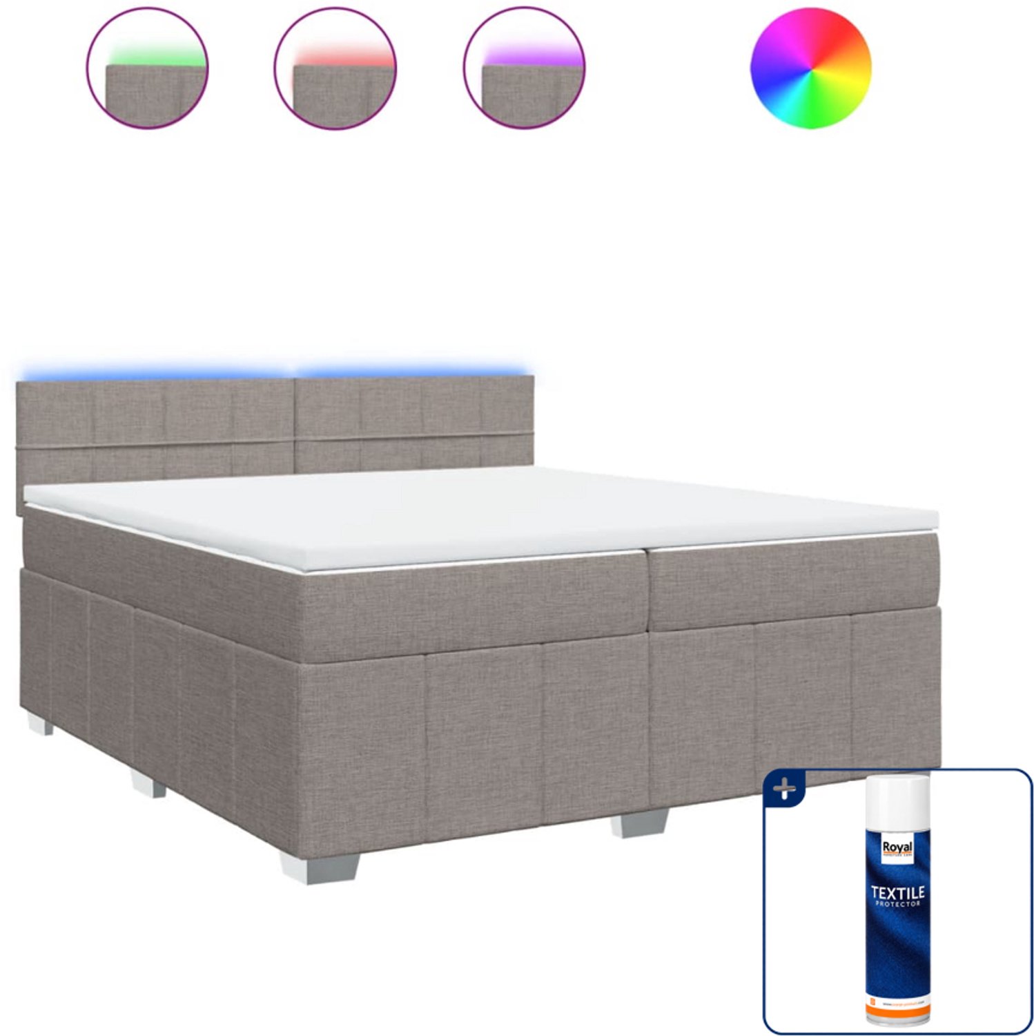 vidaXL Super kingsize boxspring met matras - 200 x 200 cm - taupe - Inclusief textielbeschermer 500 ml