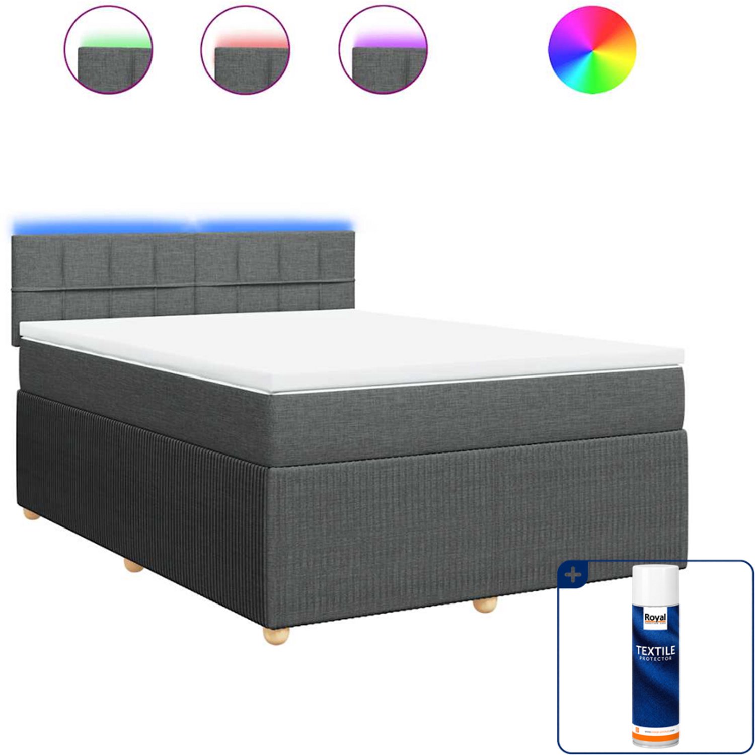 vidaXL Boxspring met matras - 140 x 190 cm - stof - donkergrijs - Inclusief textielbeschermer 500 ml