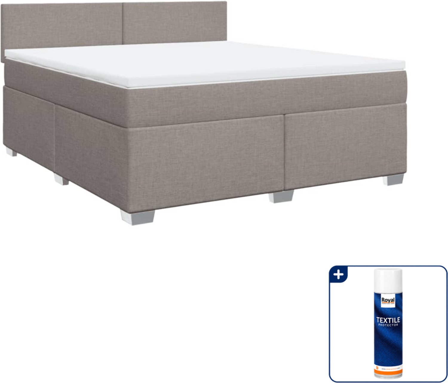 vidaXL Kingsize boxspring met matras - 180 x 200 cm - taupe - Inclusief textielbeschermer 500 ml