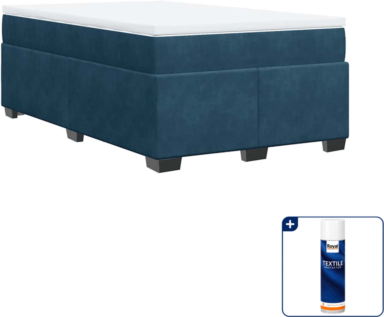 vidaXL boxspring met matras 120x190 cm - fluweel - donkerblauw - Inclusief textielbeschermer 500 ml