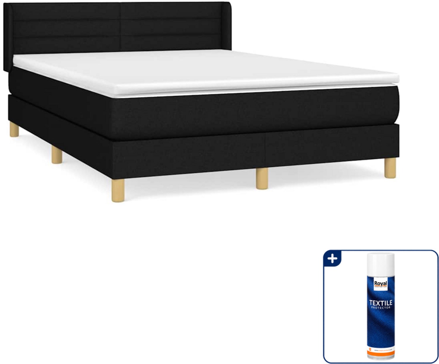 vidaXL boxspring - Small double - 140 x 200 cm - zwart - Inclusief textielbeschermer 500 ml