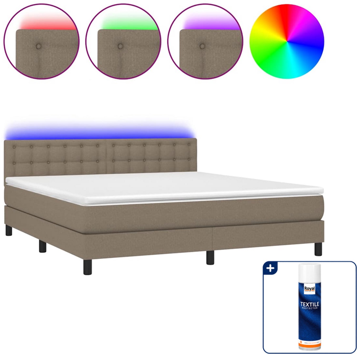 vidaXL Kingsize boxspring met matras en LED - 180 x 200 cm - taupe - Inclusief textielbeschermer 500 ml
