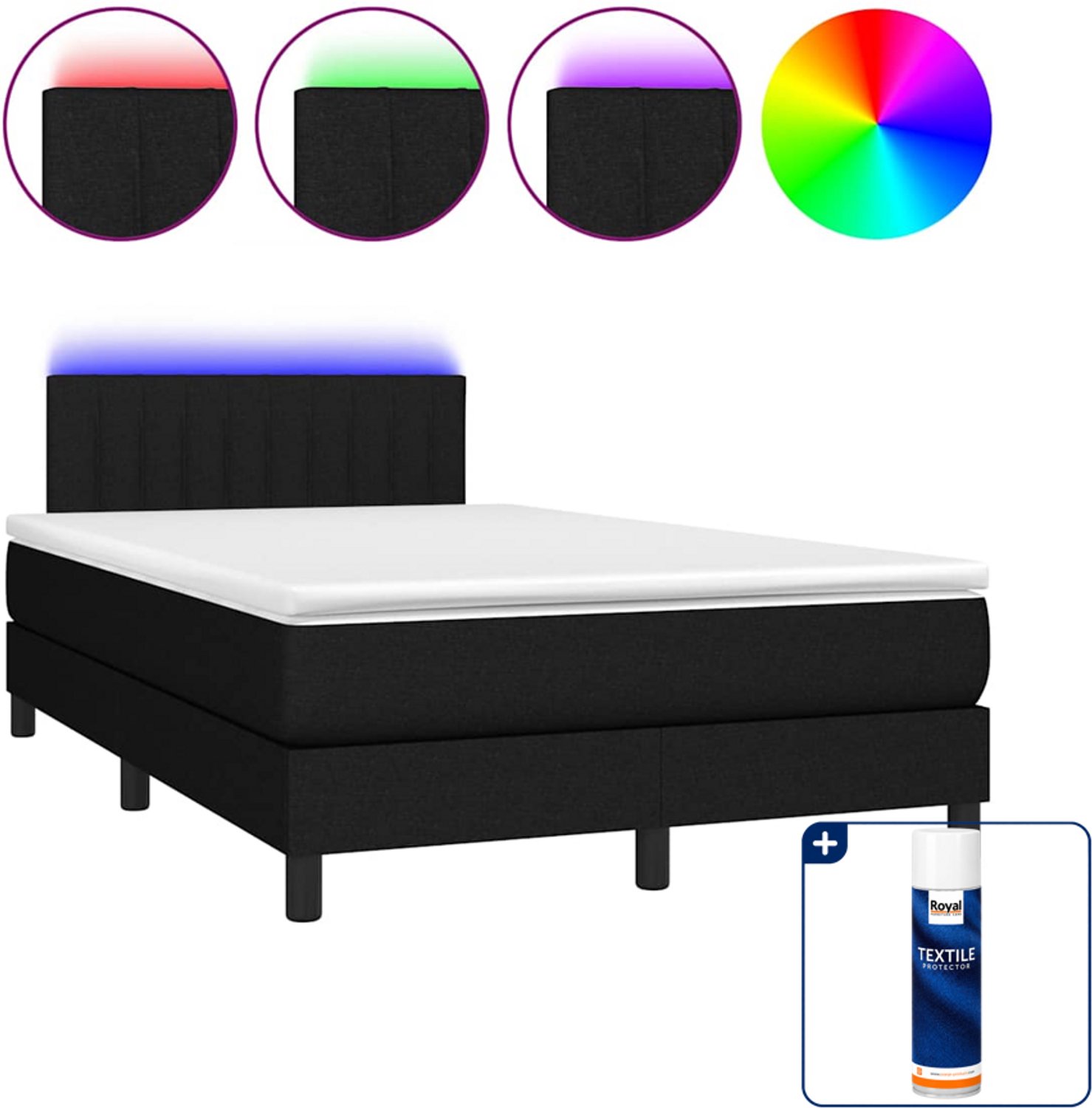 vidaXL boxspring met matras en LED - 120 x 200 cm - zwart - Inclusief textielbeschermer 500 ml