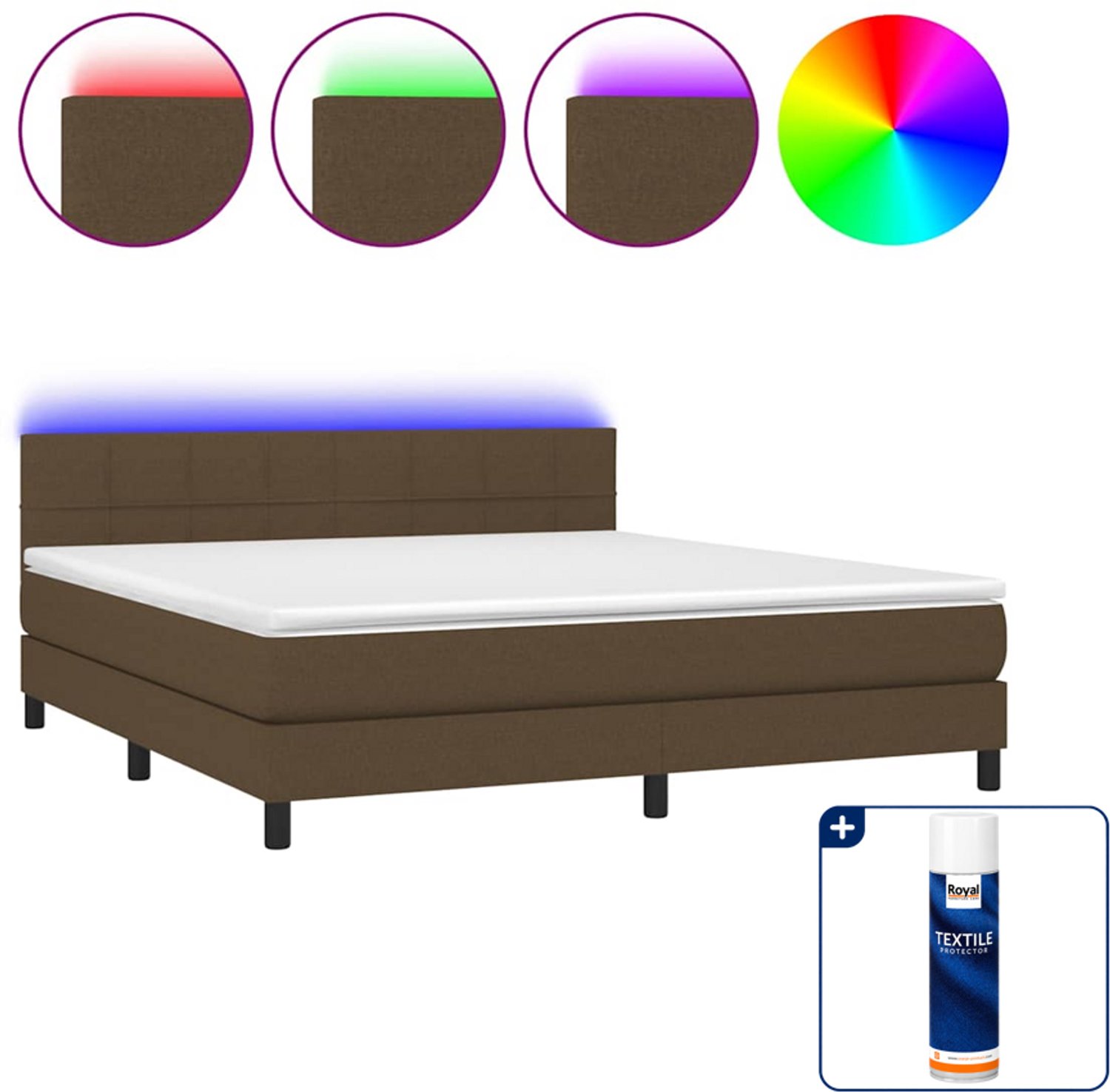 vidaXL Queensize boxspring met matras en LED - 160 x 200 cm - donkerbruin - Inclusief textielbeschermer 500 ml