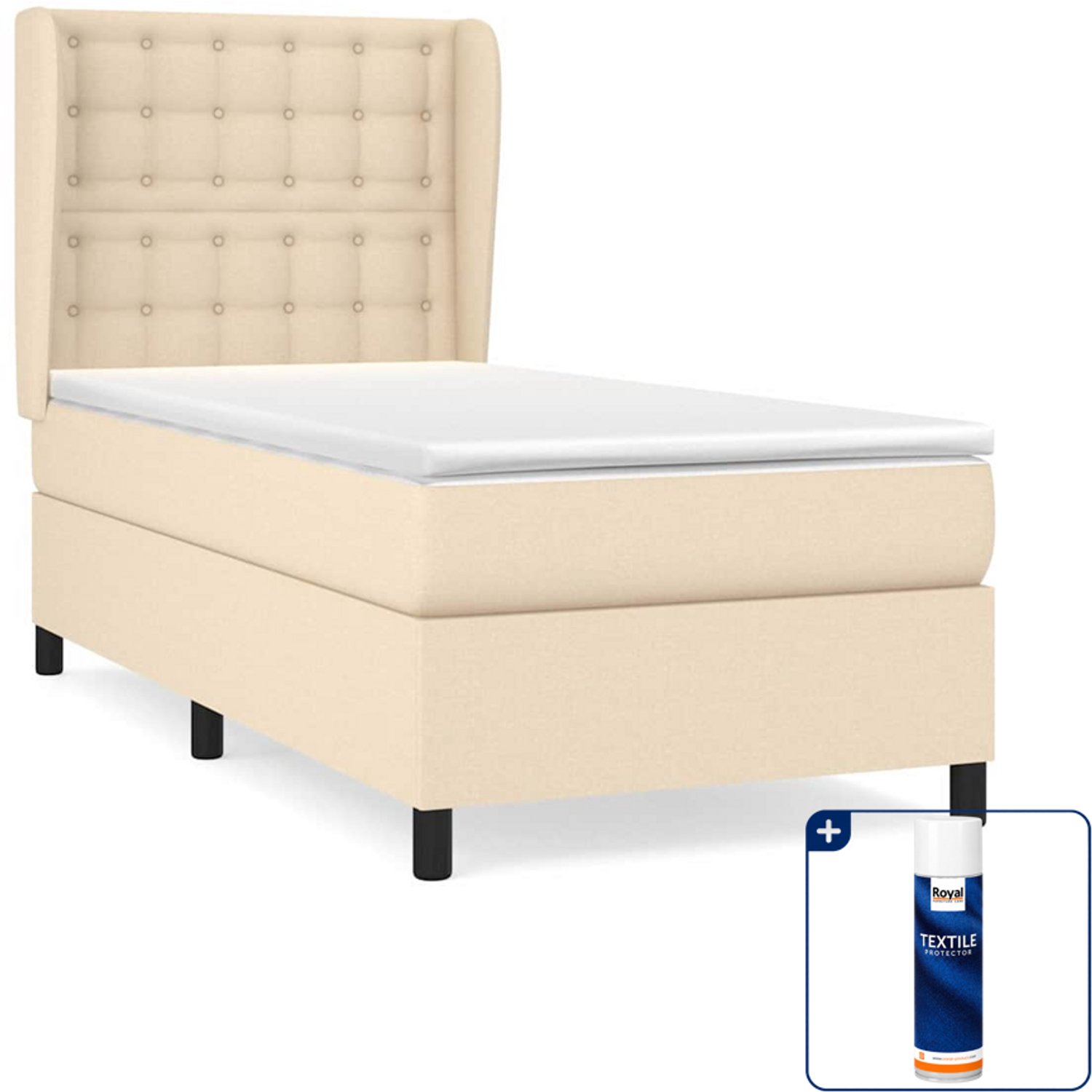 vidaXL boxspring met matras 80 x 200 cm - stof - crèmekleurig - Inclusief textielbeschermer 500 ml