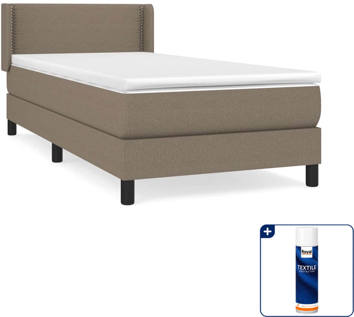 vidaXL boxspring met matras - 90 x 200 cm - stof - taupe - Inclusief textielbeschermer 500 ml
