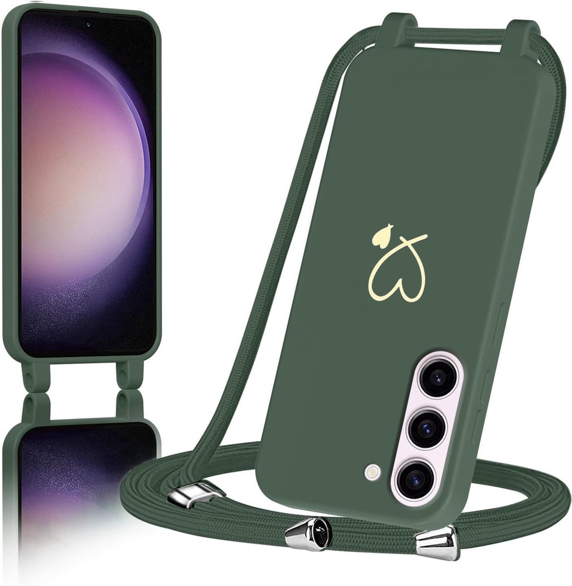 Voor Samsung Galaxy S23 5G hoes met band, Samsung S23 5G telefoonhoes met koord om om te hangen, beschermhoes met telefoonband met omhangfunctie Afneembare zachte TPU vloeibare siliconen
