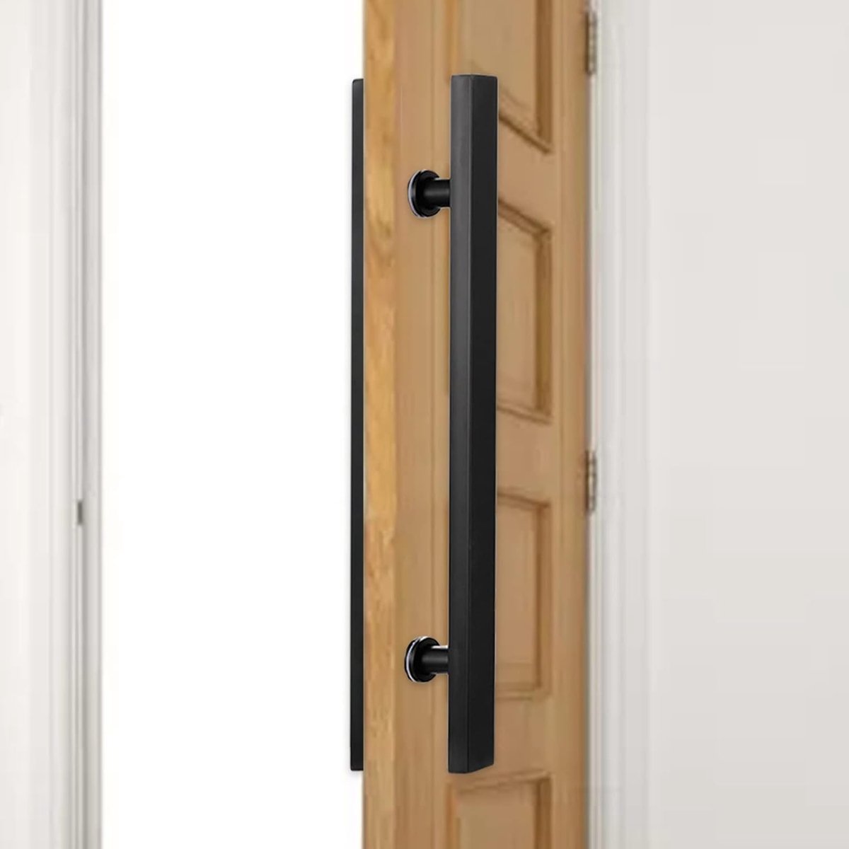 Deurgreep, moderne schuurdeurgreep, matzwarte poortgreep met beslag, dubbelzijdig vierkant glazen binnendeurbeslag (maat: lengte 120 cm (47 inch))