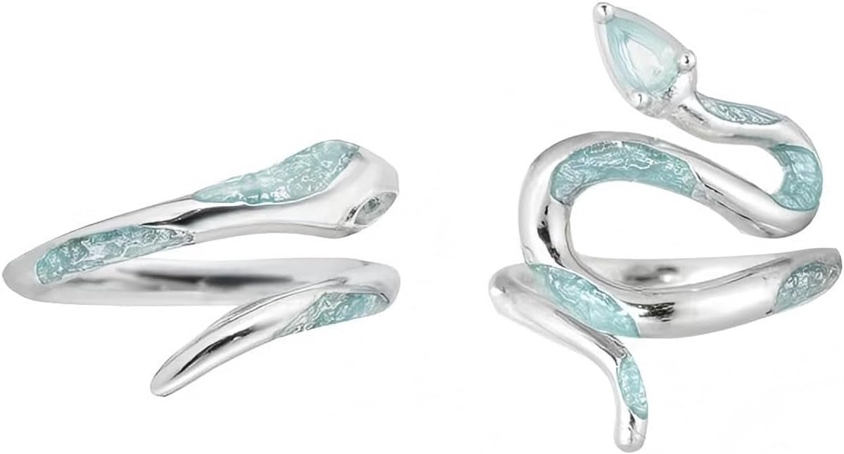 2 stuks verstelbare blauwe slangenring, creatieve dierlijke zinklegering ringen voor vrouwen, hiphop spiraalslang ontwerp, verjaardagsthema feest cosplay rekwisieten