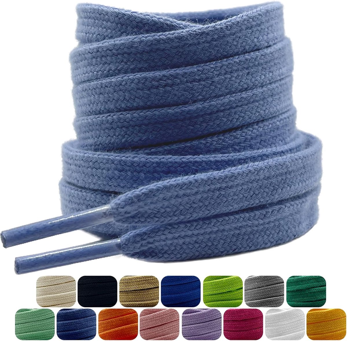 2 paar katoen schoenveters, 9 mm brede platte veters voor sneakers, sportschoenen, trainers, scheurbestendige premium vervangende schoenveters