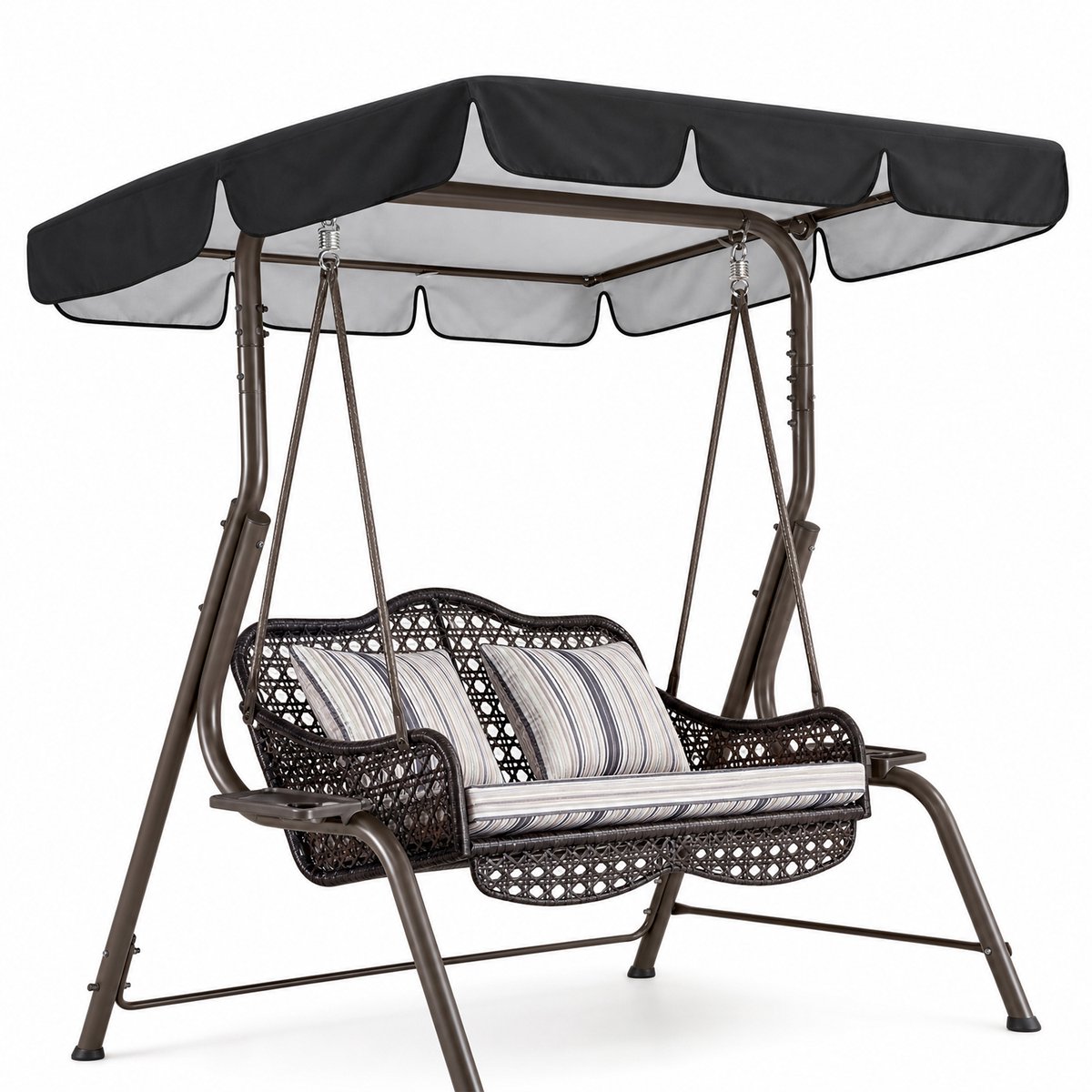 Vervangend dak voor schommelbank - 1 stuk - 190 x 132 x 15 cm - zwart - 210D Oxford - waterafstotend - met golvende rand - voor tuin en terras - Vervangend dak - Buiten ontspannen - UV- en weerbestendig - 3-zits schommelbank - dakbedekking