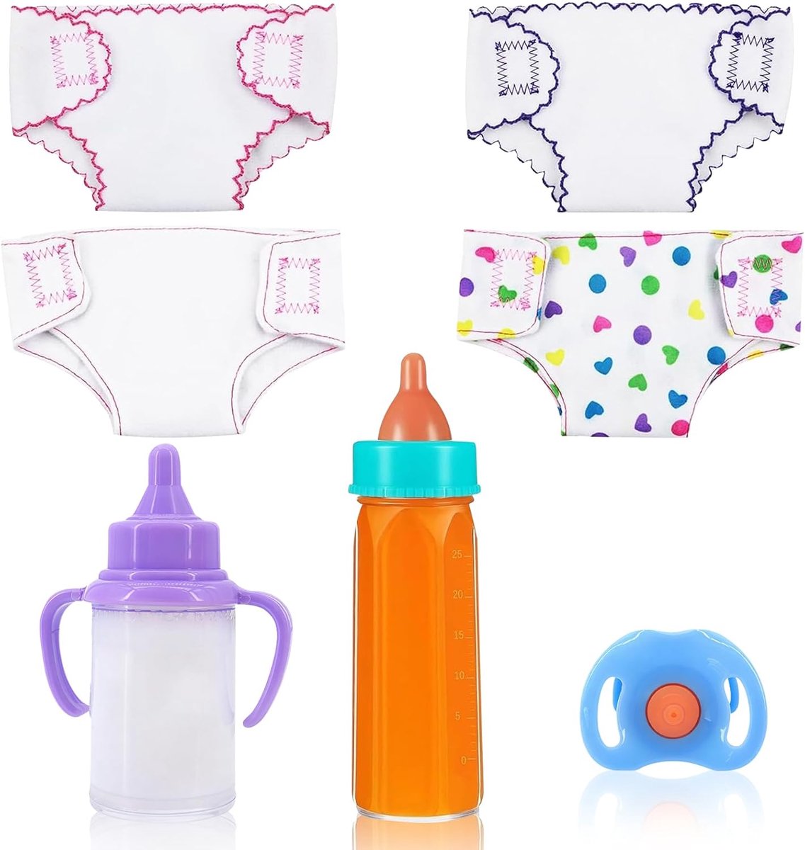 Fles babypop melkflesjes 7 stuks poppenaccessoireset, pop melkflesjes met fopspeen, magische poppenfles met melk, poppenvoerset met poppenverwijderaar luier