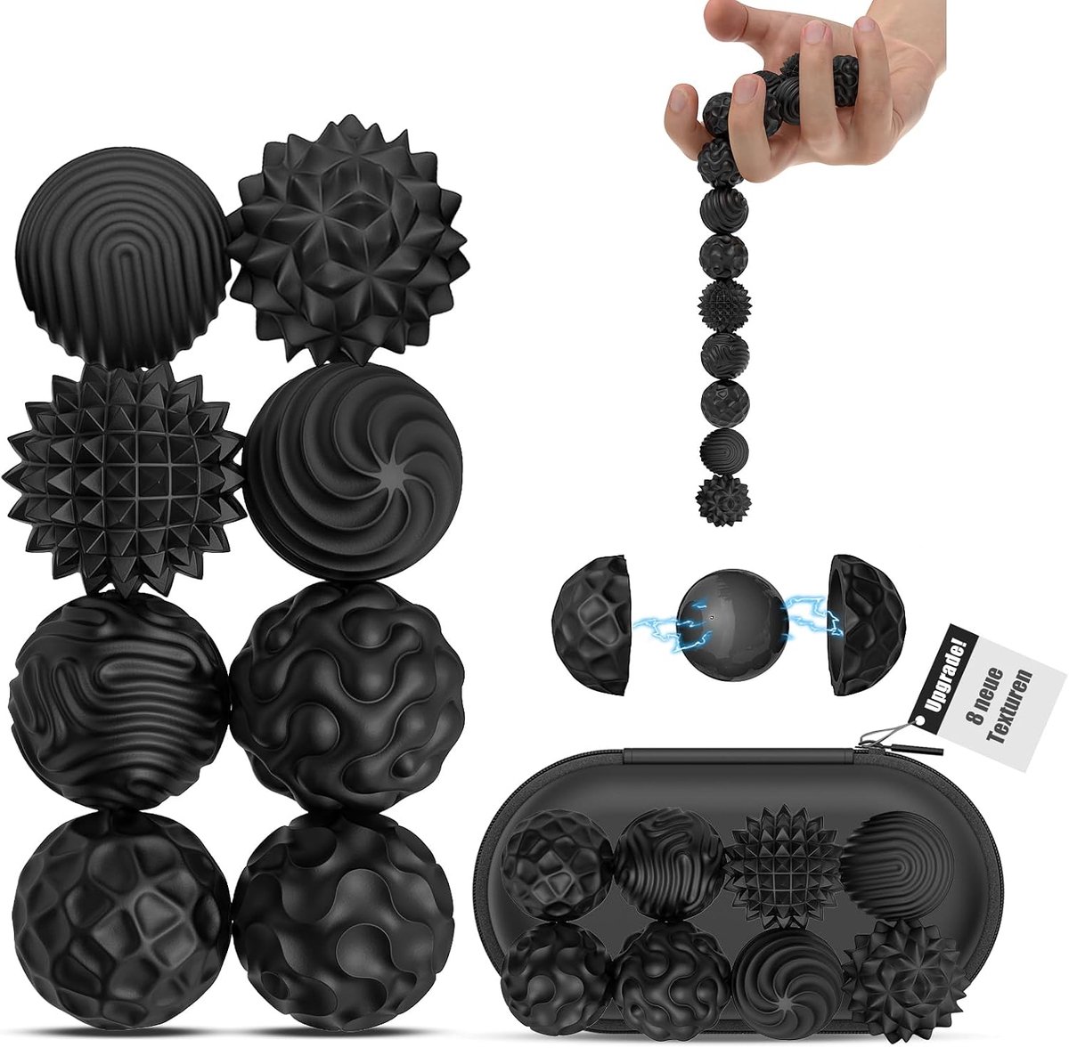 8 magnetische stressballen van siliconen met 8 texturen, verlicht stress en ADHD, voor volwassenen, stressvermindering