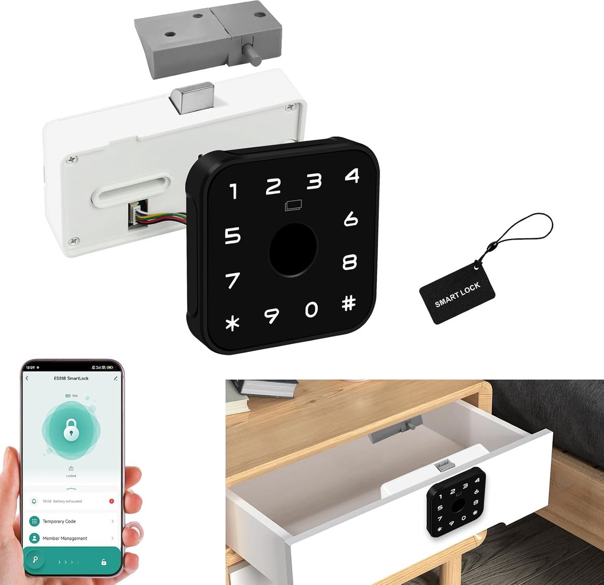 1 Pack Huisdier & Baby Veiligheid Lock Kast Lade Lock Vingerafdruk Kast Lock met Tuya App, Code en RFID-kaart Unlock Kastdeur Veiligheid voor Kinderen