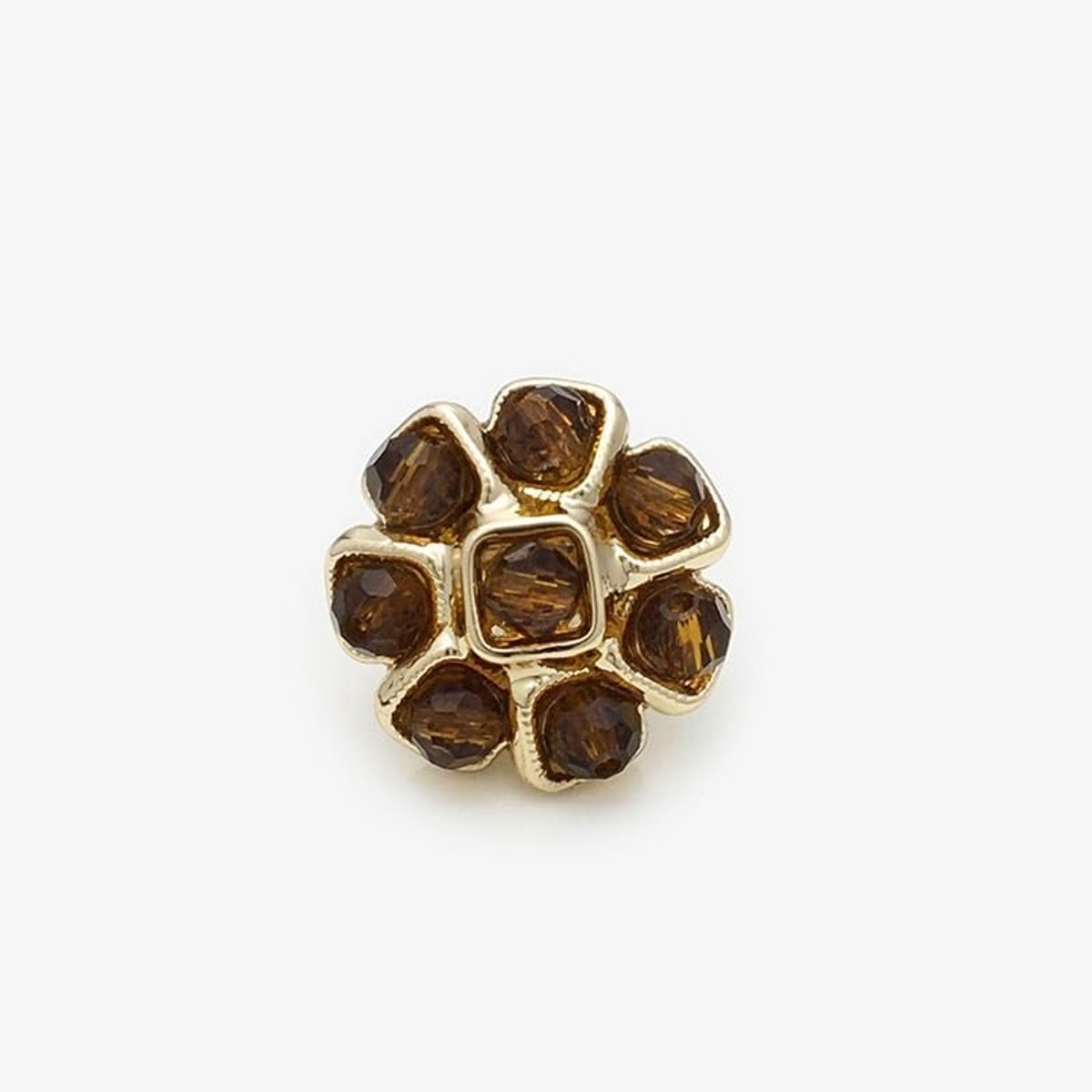 Knopen in bloemenvorm, goudkleurige rand, bruin, 20 mm