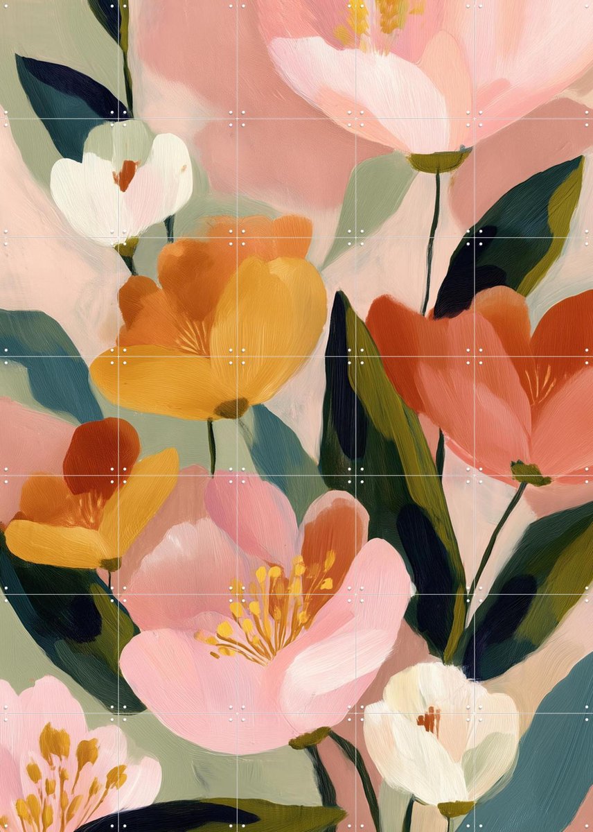IXXI Soft Bloom, Branka Kodžoman - 100 x 140 cm - Gratis ophangtool - Grote wanddecoratie en posters - Kleurrijk, Modern, Kwaststreken, Speels