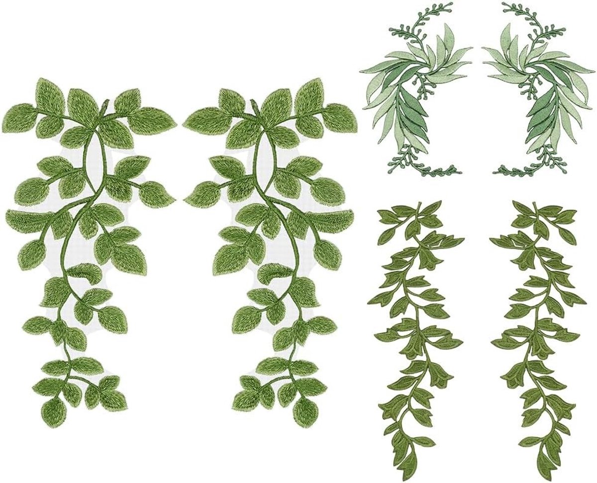 6 Stuks 3 Stijlen Bladeren Applicé Patches, 3D Kant Forest Leaves Vine Versieringen voor Kleding, Handwerk en Bruiloft Dresse, Sea Green
