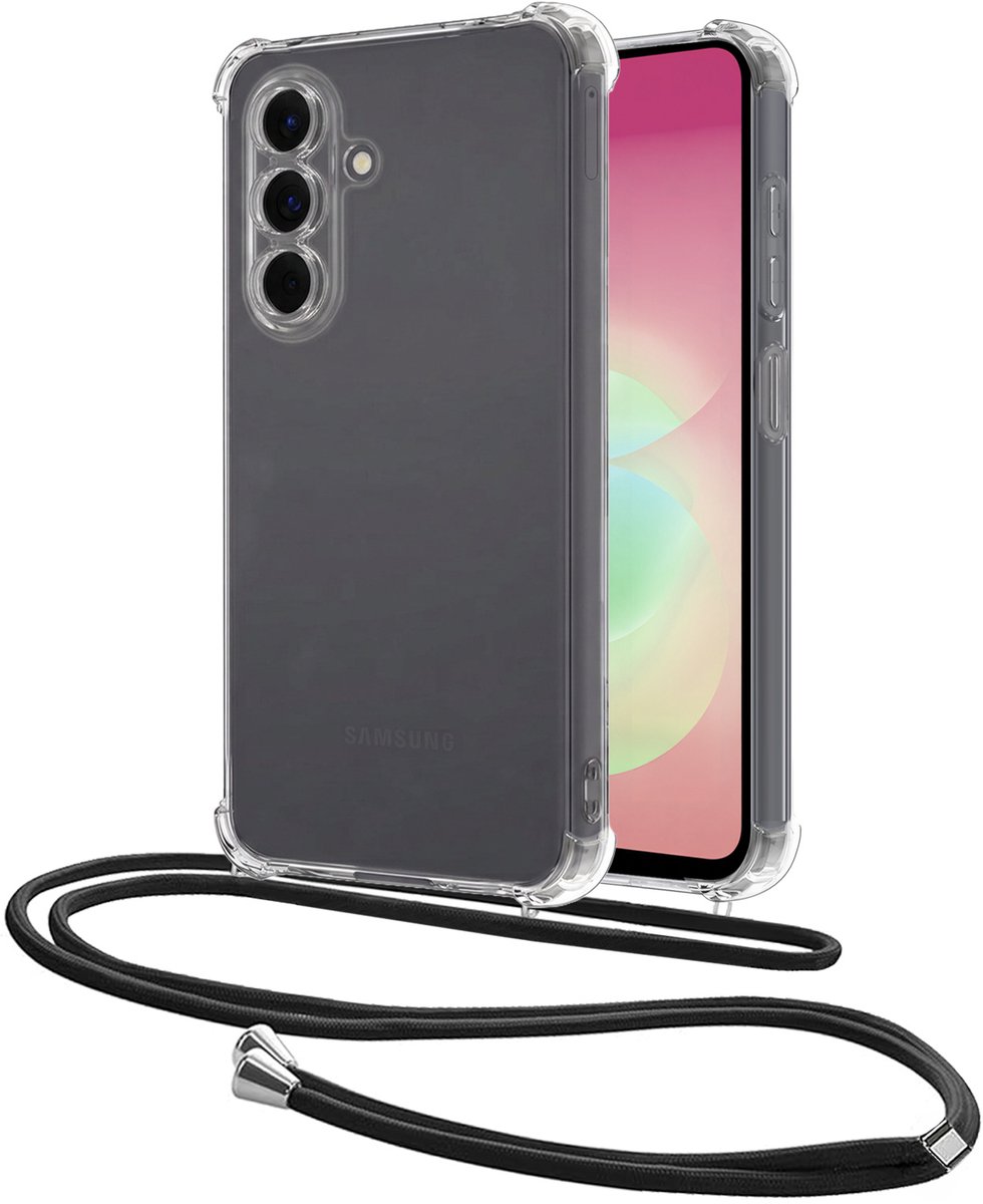 Hoesje - Geschikt voor Samsung Galaxy A18 - Met Koord - Shock Proof - Siliconen Case - Back Cover - Telefoonkoord - Telefoon Hoes Shockproof - Telefoonketting - Transparant