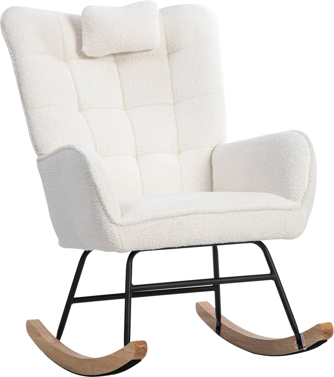 Schommelstoel – Ergonomische Relaxstoel - Voetenbank en Hoofdkussen– Draagvermogen 113 kg – Voor Woonkamer – 92 cm - Wit