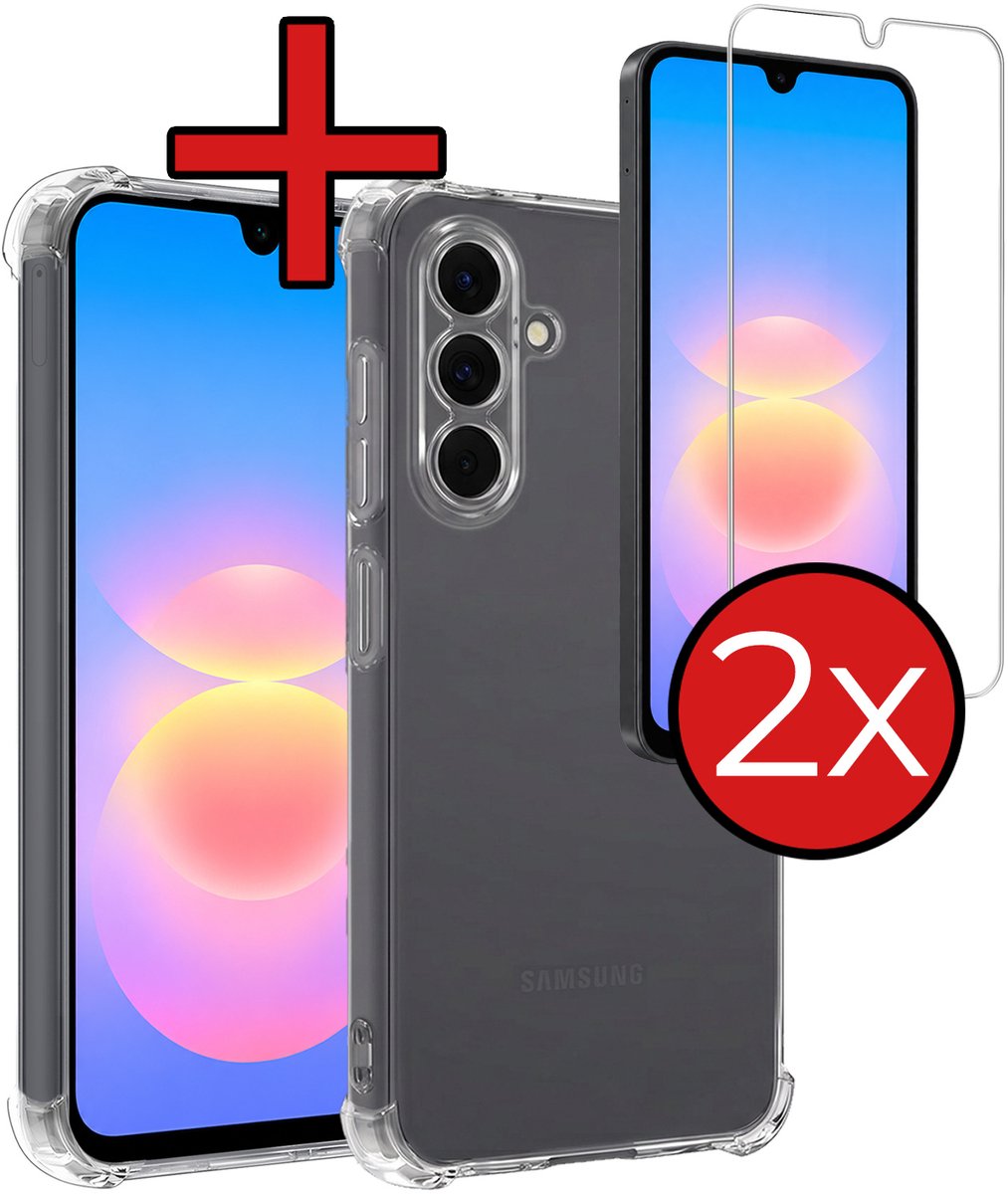 Hoesje - Met Screenprotector - 2 Stuks - Geschikt voor Samsung Galaxy A18 - Sterk & Shockproof - Back Cover - Siliconen Case - Telefoon Hoes - Shock Proof - Telefoonhoes - Transparant