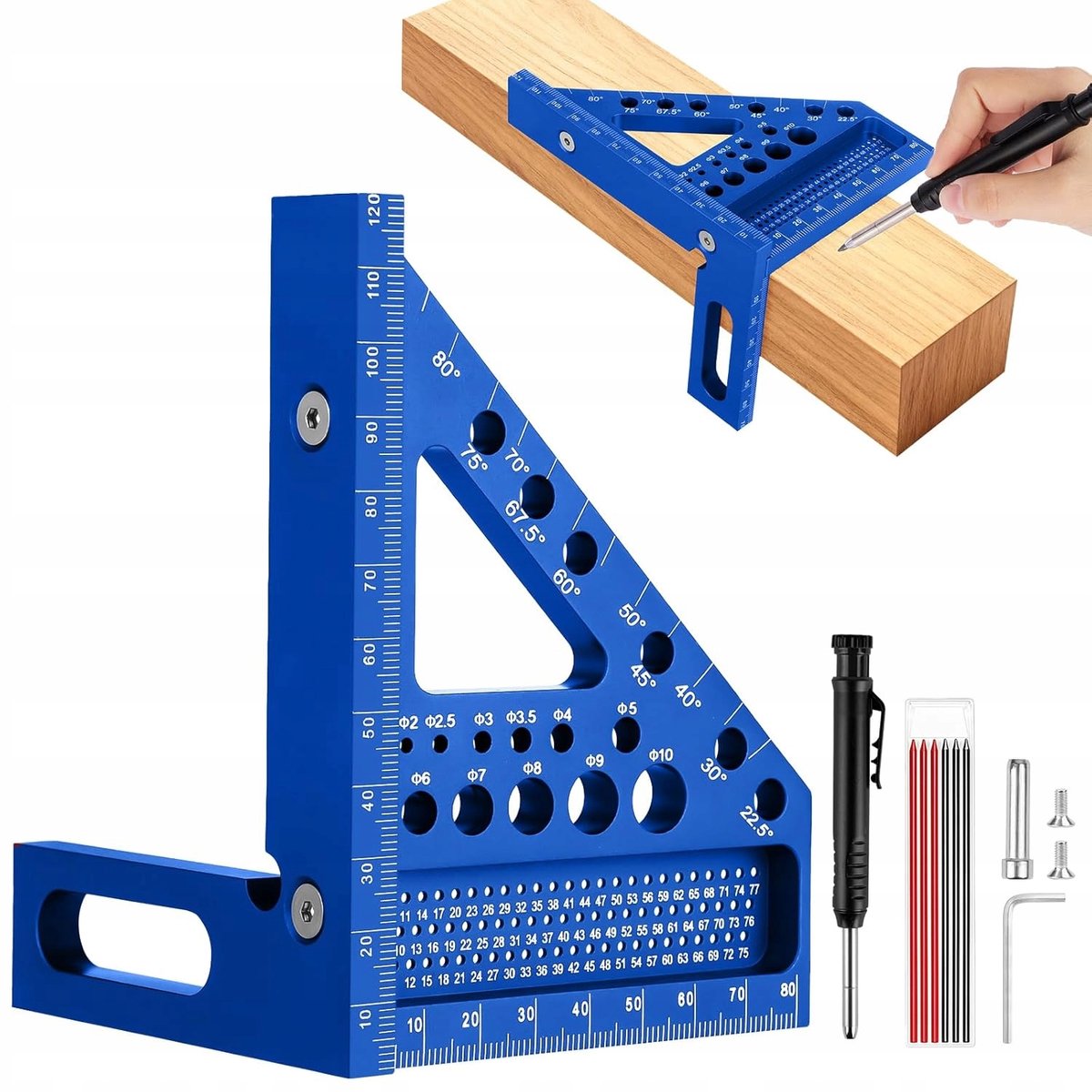 Merkloos Aluminium 3D Timmerman Hoek Meetinstrument Blauw