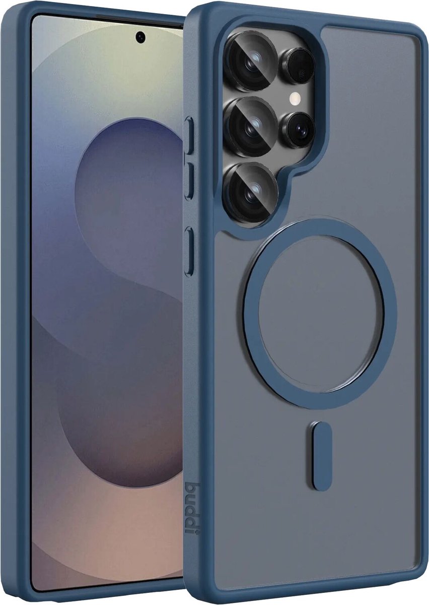 Buddi Frost Hoesje Geschikt voor Samsung Galaxy S25 Ultra - Mat Donker Blauw - MagSafe Back Cover - Matchende kleur - Shockproof - Slank