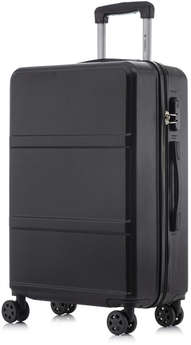 YONSLY Handbagage Koffer - 66cm - 66 L - Cijferslot- 360° Draaibare Wielen - Trolley- 66 x 43 x 26 cm - Zwart