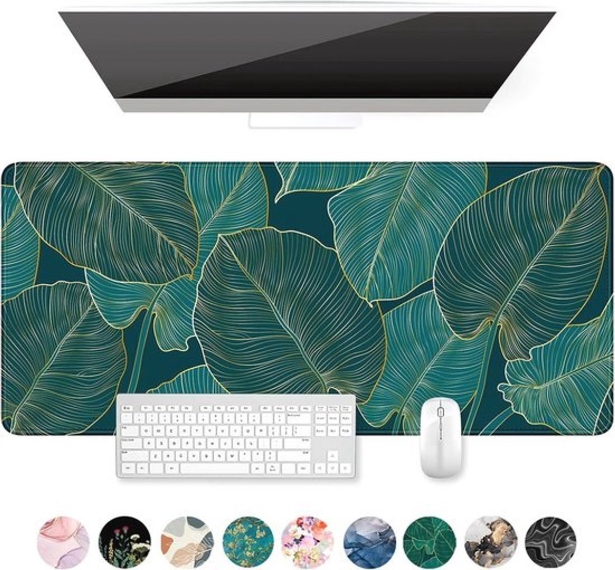 Grote XXL gaming-muismat met groene tropische bladeren - Bureauonderlegger voor desktop en laptop - 90 x 39,9 cm