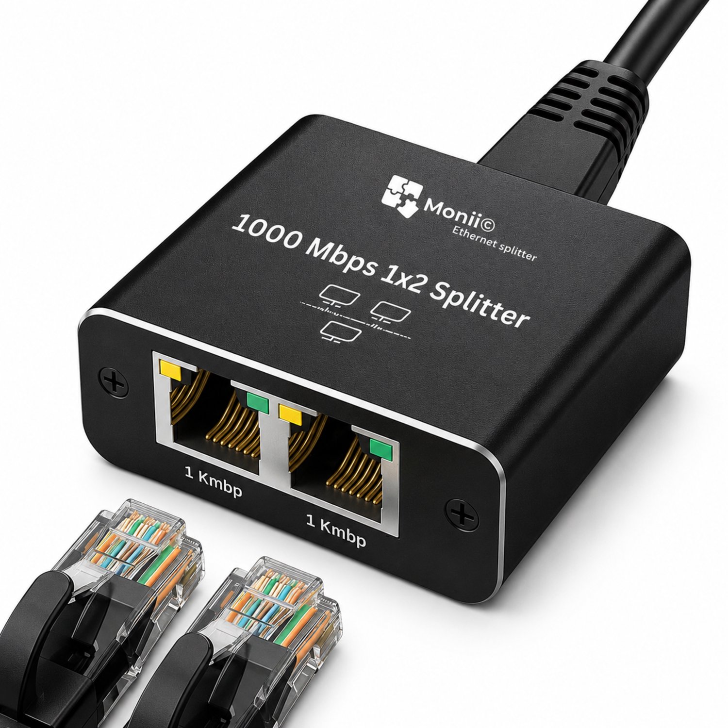 Monii Ethernet splitter - Netwerk Switch - 2 Poorten - Tot 1000Mbps - Netwerk Splitter - Internet Splitter - Adapter - RJ45, Cat5, Cat6, LAN, UTP