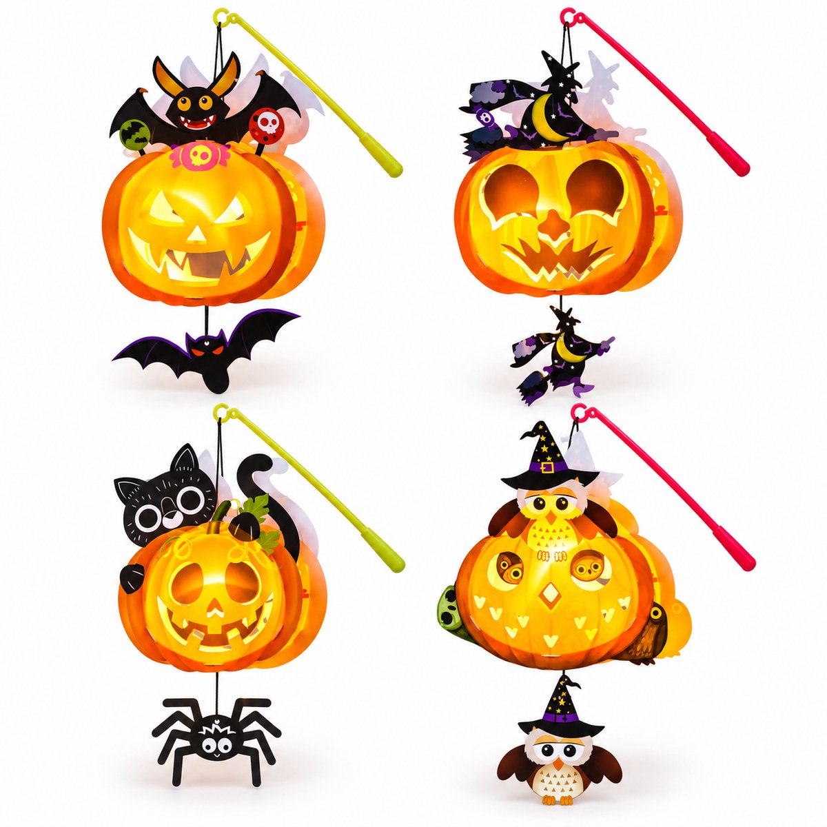 Halloween lampionknutselset – 4 stuks - Pompoen lamp – DIY halloween decoratie - Voor jongens en meisjes