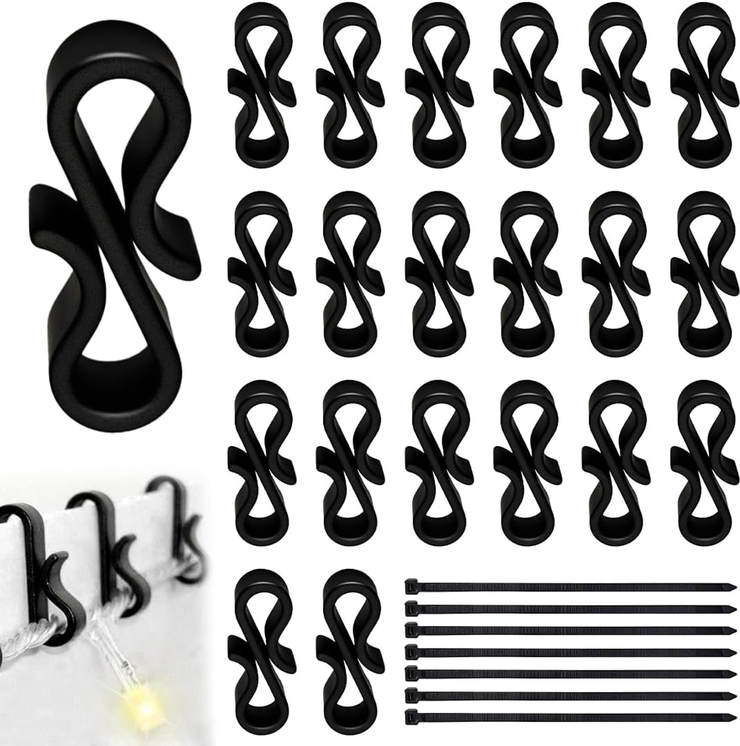 Meleager 120 Pcs Black Gutter Hooks Outdoor Christmas Lights Christmas Tree and Outdoor Decorations