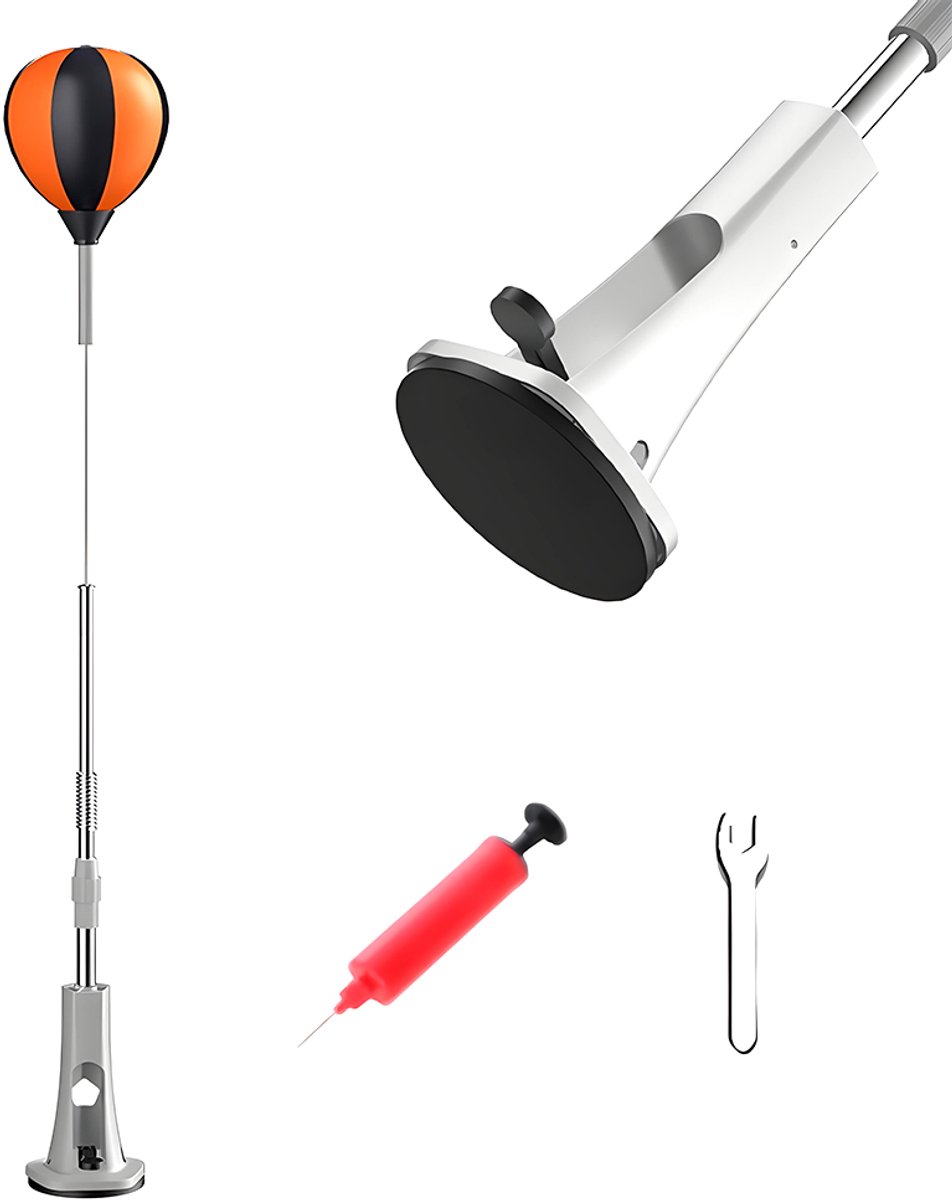 Opblaasbare boksbal voor volwassenen - Geschikt voor lengtes van 130-175 cm - Voor het oefenen van ontwijken, reactietijd en richten - 13,5 x 13,5 x 75 cm - Bokshandschoenen niet inbegrepen - Inclusief luchtpomp - In hoogte verstelbaar - Zwart/Oranje
