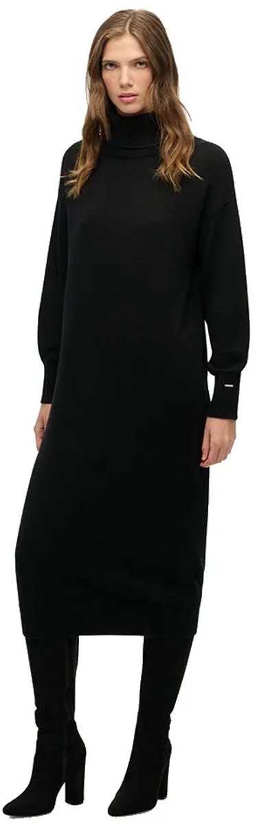 Superdry Rollneck Midi Jumper Jurk Met 3/4 Mouwen L Vrouw Zwart