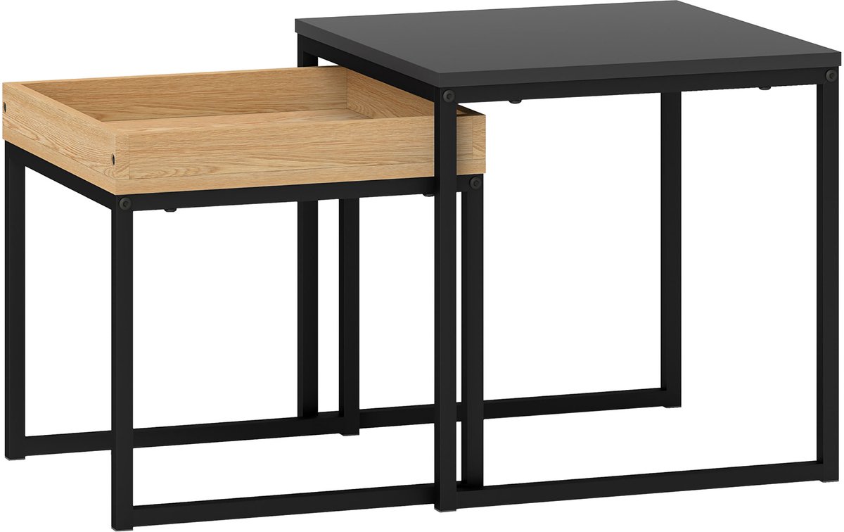 Homona Salontafel set van 2 - Met U-vormig stalen frame en MDF - 45 x 45 x 45 cm en 40 x 40 x 40 cm - Zwart