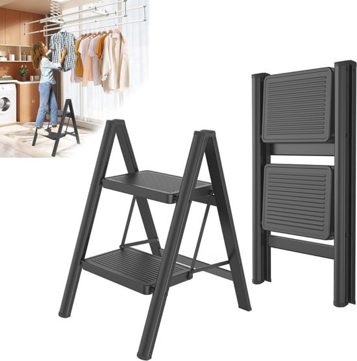 Inklapbare trapladder met antislip en draagvermogen tot 250 kg - Huishoudladder