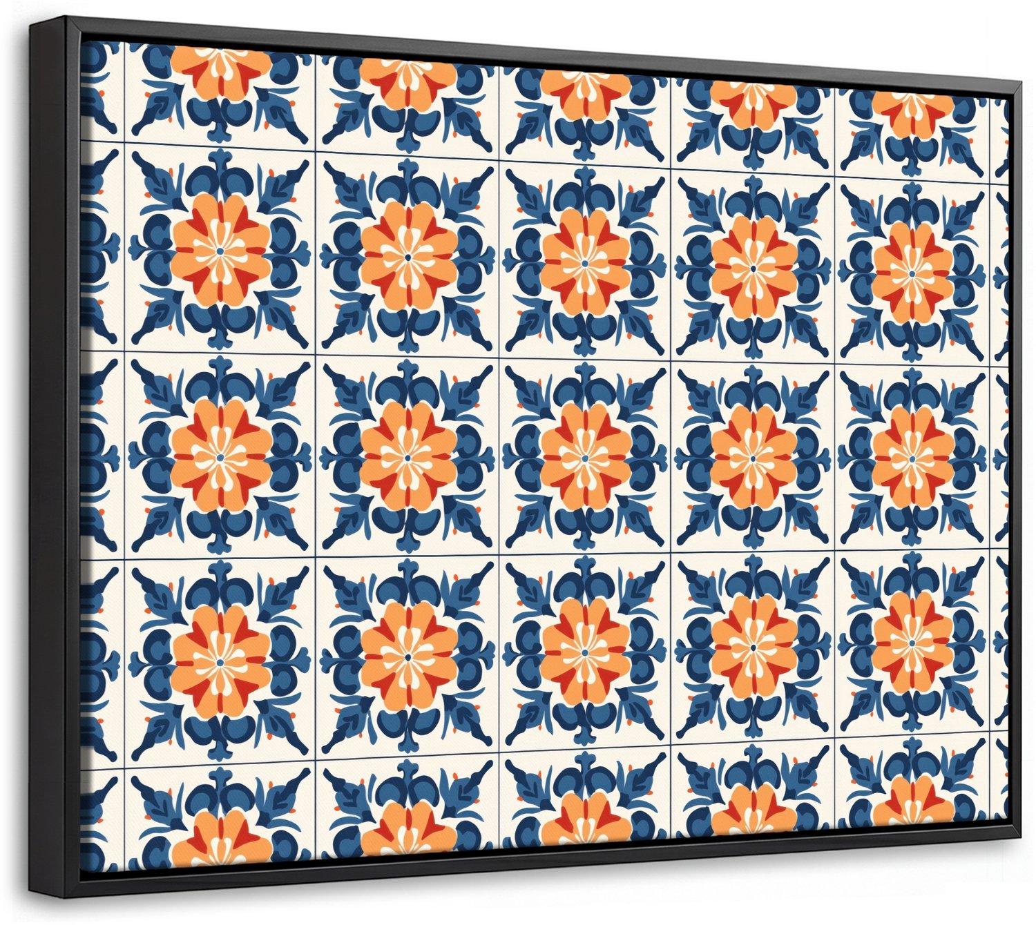Canvas Schilderij met Baklijst 40x30cm - Traditioneel - Tegel - Oranje - Muurdecoratie woonkamer - Slaapkamer decoratie - Kamer accessoires - Schilderijen op canvas met lijst