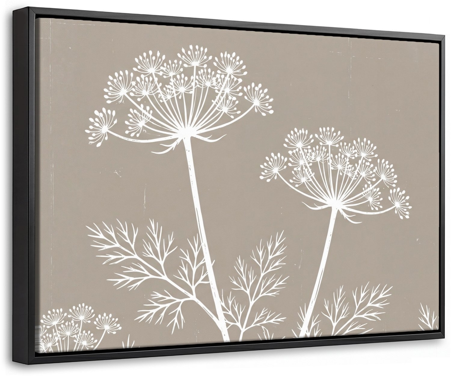 Canvas Schilderij met Baklijst 60x40cm - Grafisch - Fluitenkruid - Taupe - Muurdecoratie woonkamer - Slaapkamer decoratie - Kamer accessoires - Schilderijen op canvas met lijst