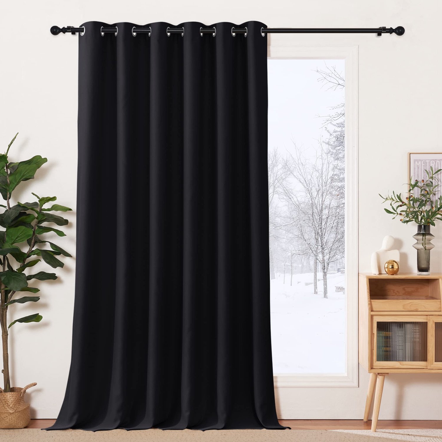Famanu Thermische gordijnen voor woonkamer en slaapkamer, zwart, set van 1, 200 x 260 cm, met oogjes, ontworpen met drievoudige weeftechnologie voor diepe verduistering en comfortabele leefomgeving